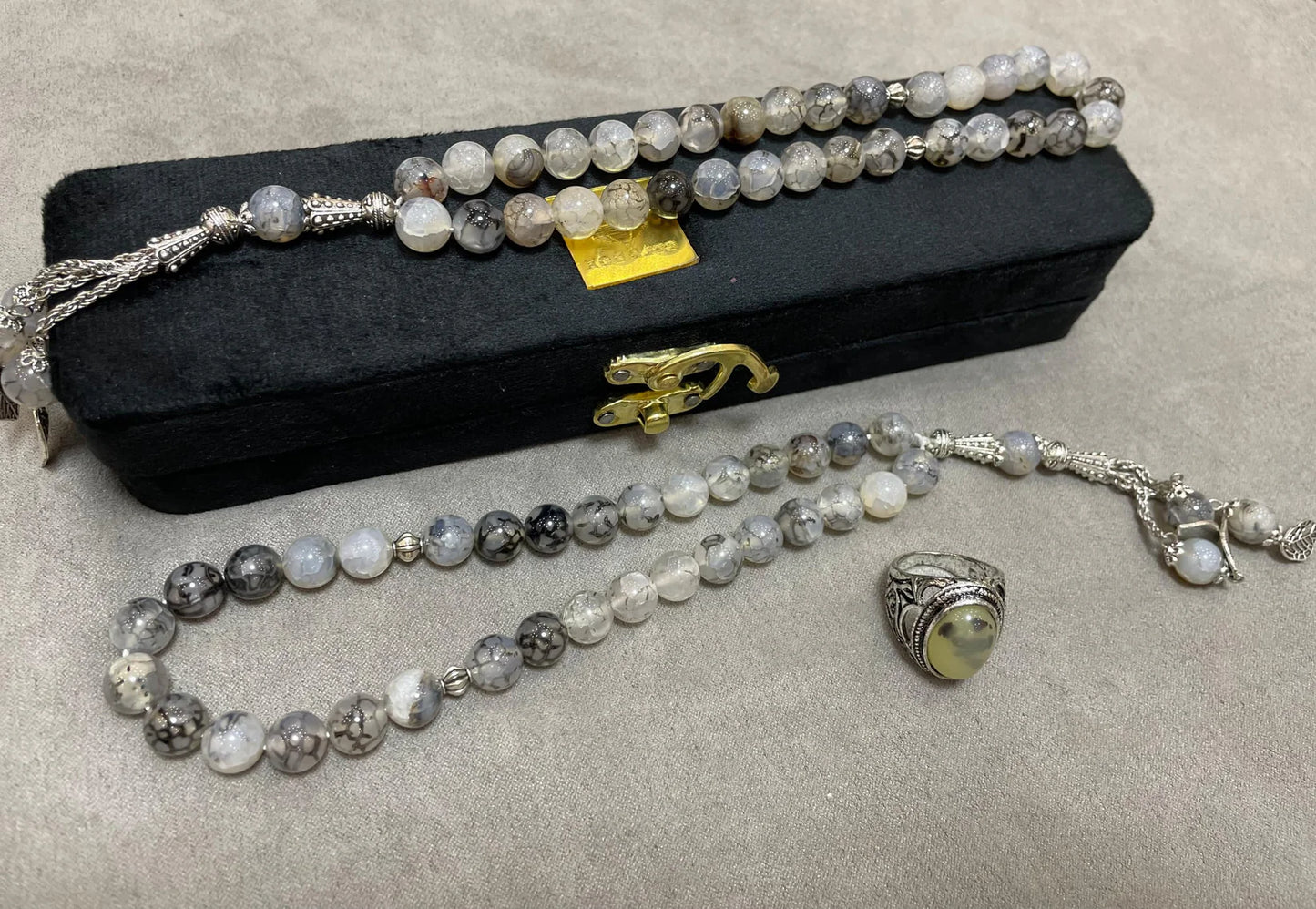 Shajari White Aqeeq With Men's Ring