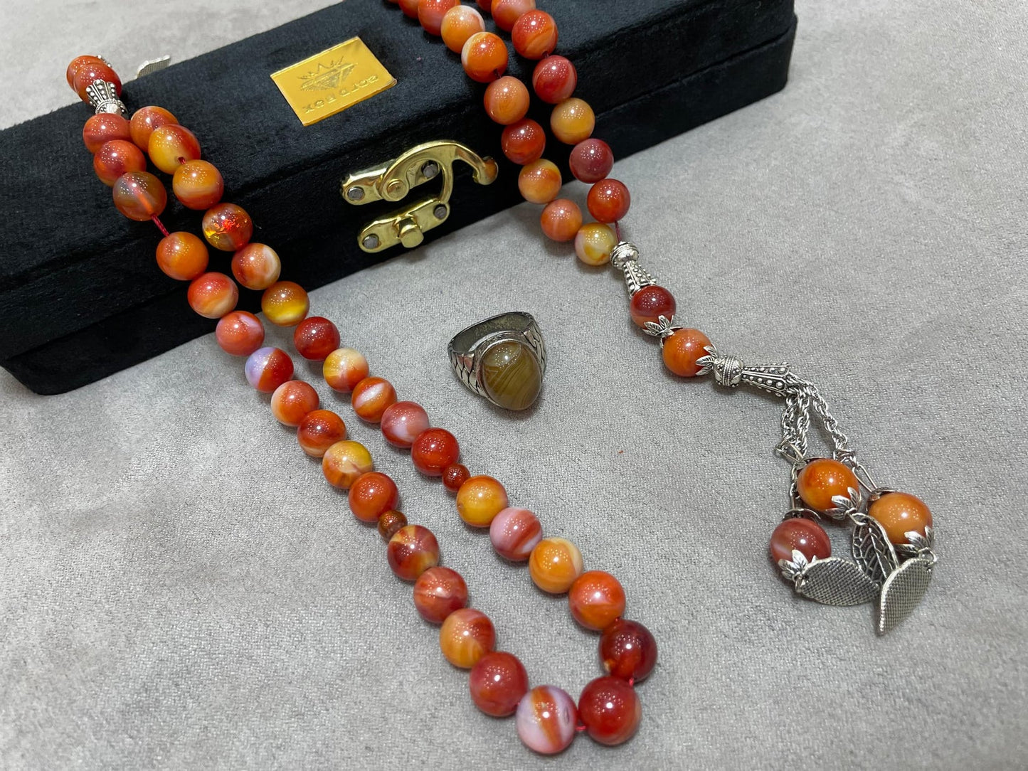 Yamni Red Aqeeq With Men's Ring