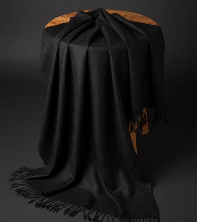 64 woollen Plain Black Shawl
